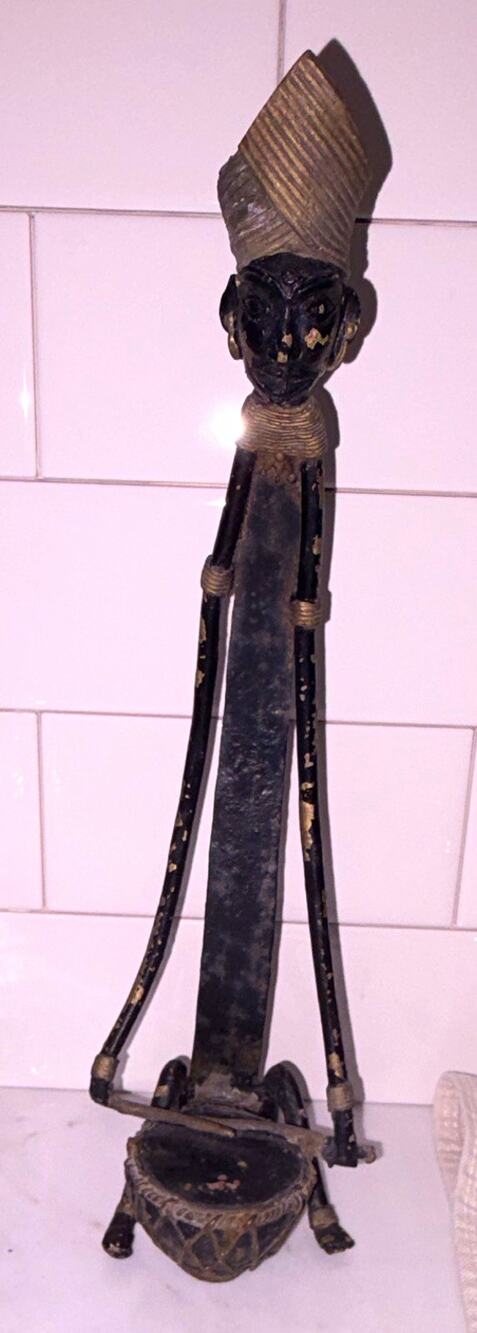 African Culture Metal Figure Sculpture Figurine with Tall Headdress